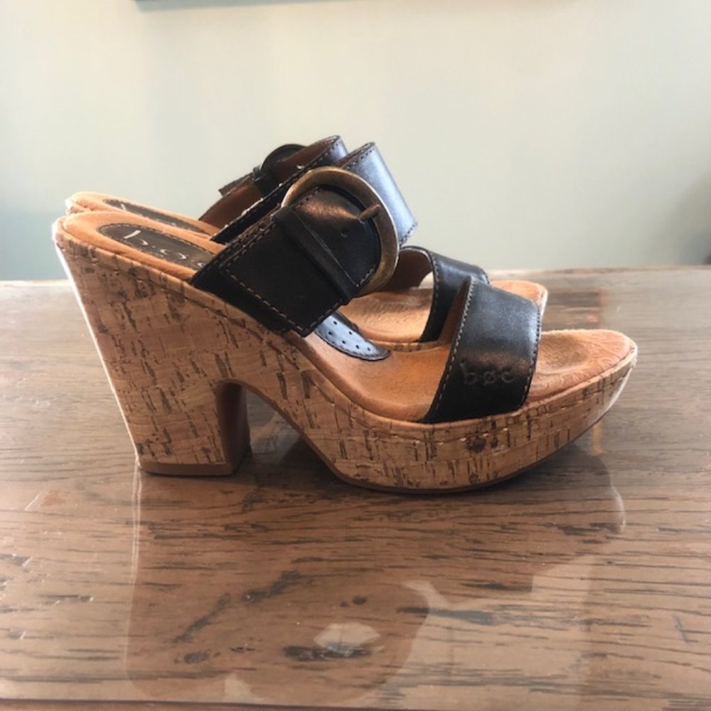 Born black leather wedge sandals